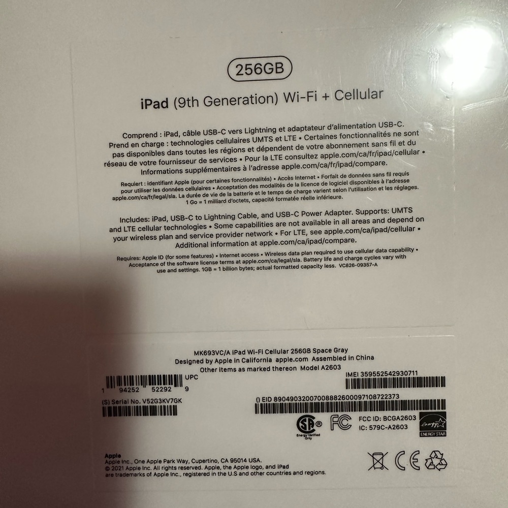 Ipad 9th Gen 256gb brand new sealed in box
